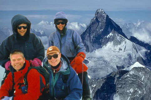 Image collage - team and Matterhorn in the background